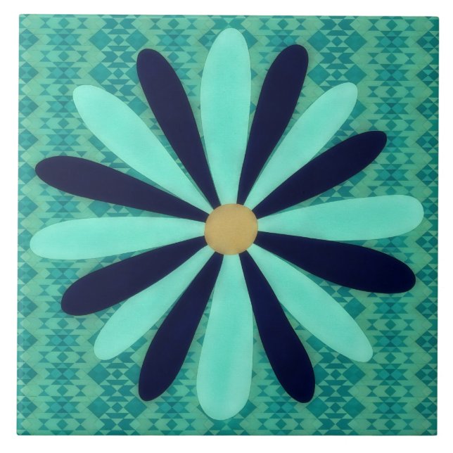 Aqua Blue Southwestern Style Flower Art Decorative (Frente)