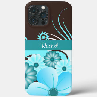 Aqua Blue Teal & Chocolate Brown Hibiscus Floral