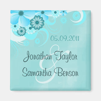 Aqua Blue Teal Floral Salva As Imãs de geladeira D