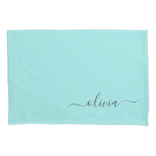 Aqua Blue Teal Modern Script Girly Monographic Nam