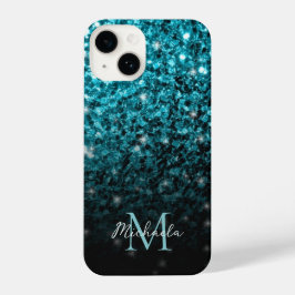 Aqua blue Turquoise faux glitter sparkles Monogram