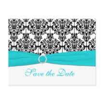 Aqua, Branco e Preto Cartão Postal de Salvar a Dat