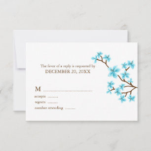 Aqua Cherry Blossoms - Cartões de Resposta de Casa