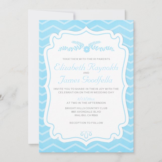 Aqua Chevron Stripes Convites De Casamento (Frente)