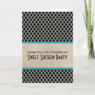 Aqua Chic Quatrefoil Sweet 16 Cartões de agradecim