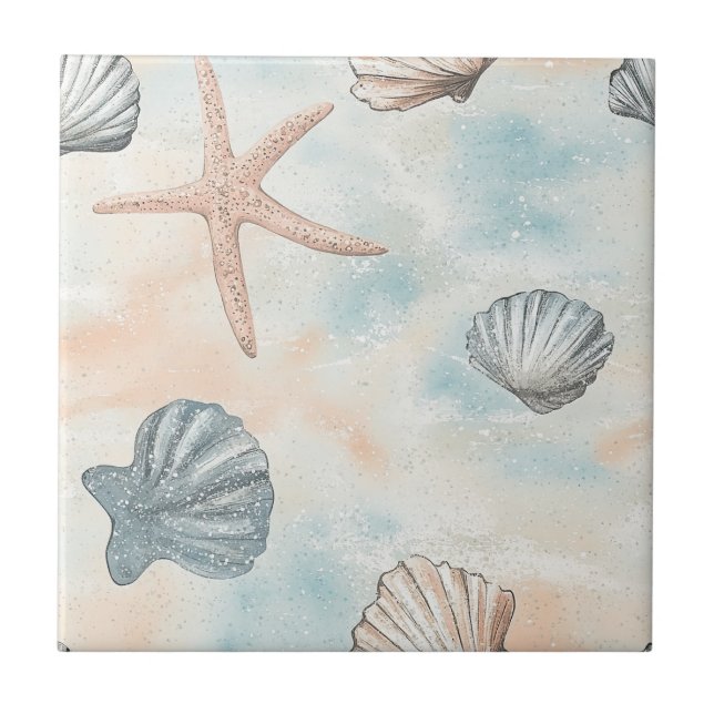 Aqua Coastal Seashells & Sparkle Starfish (1) (Frente)