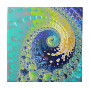 Aqua Cobalt e Abstrato Fractal Espiral Amarelo
