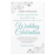 Aqua Cyan sobre Convite de casamento Branco do ORÇ