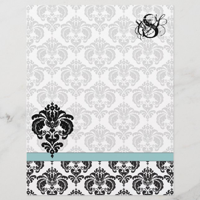 Aqua Damask Monograma Letterhead (Frente)