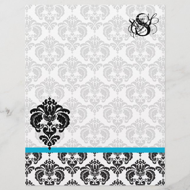Aqua Damask Monograma Letterhead (Frente)