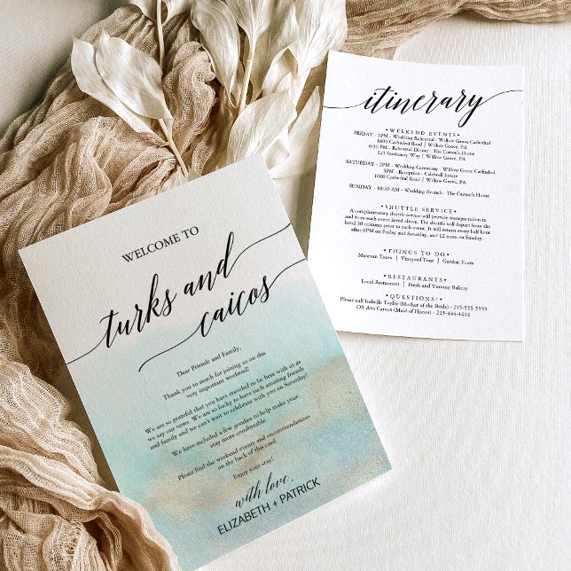 Aqua Dourada Turks Caicos - Letra de Boas-vindas I (Aqua Gold Turks Caicos Welcome Letter Itinerary)