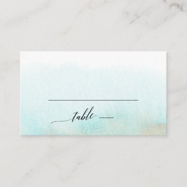 Aqua e Cartão de Local Plana de Casamento Dourado  (Frente)