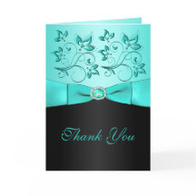 Aqua e Cartões de agradecimentos Floral II Negro