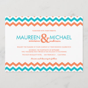 Aqua e convite coral do casamento do ziguezague de