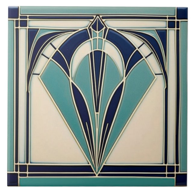 Aqua e Marinho Blue Art Deco Cerâmica (Frente)