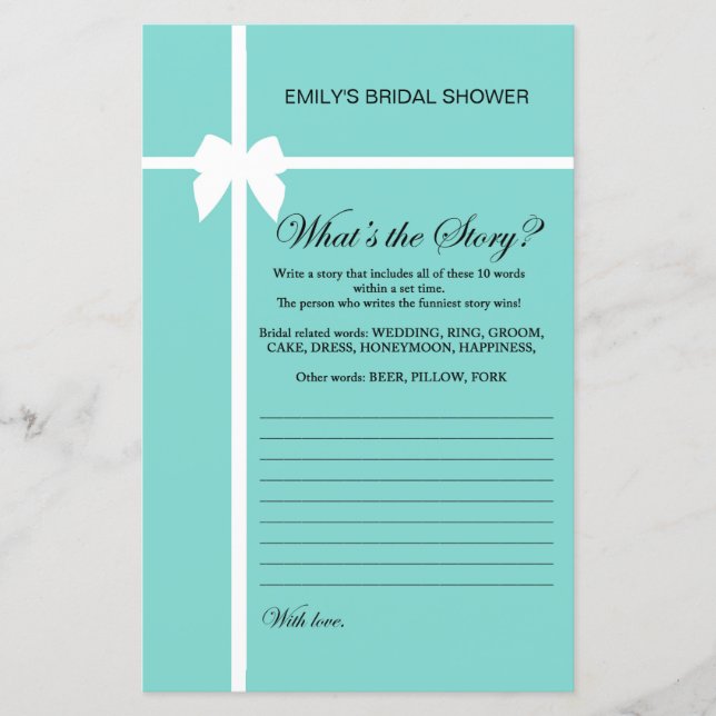 Aqua e o jogo do Chá de panela de fita impressos (Frente)