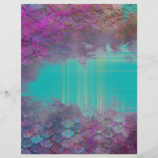 Aqua e Púrpura Smermaid Grunge Papel (Frente)