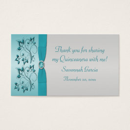 Aqua e Silver Quinceanera/Sweet 16 Favor Tag