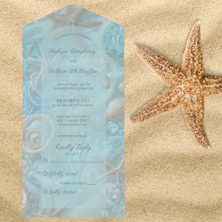 Aqua e Tan Sea Shells & Starfish