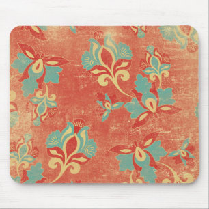 Aqua e Tangerine Floral Mousepad