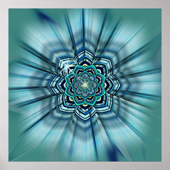 Aqua e Turquoise Lotus Mandala Poster Impressão (Frente)