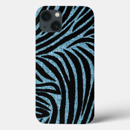 Aqua Faux Glitter Zebra Print