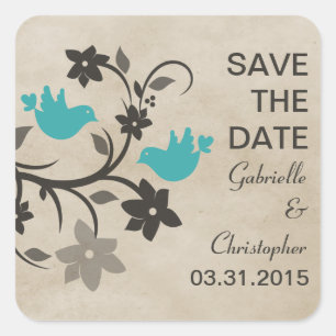 Aqua Floral Lovebird Salve os Adesivos de Data