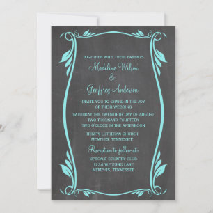 Aqua Flourish Chalkboard Convite de casamento