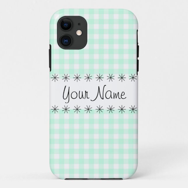 Aqua Gingham Check 'Name' capas de iphone (Verso)