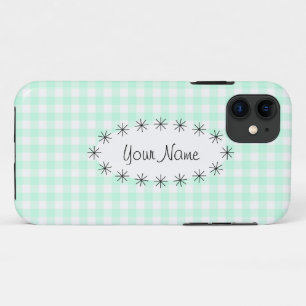 Aqua Gingham Check oval star 'Name' capas de iphon