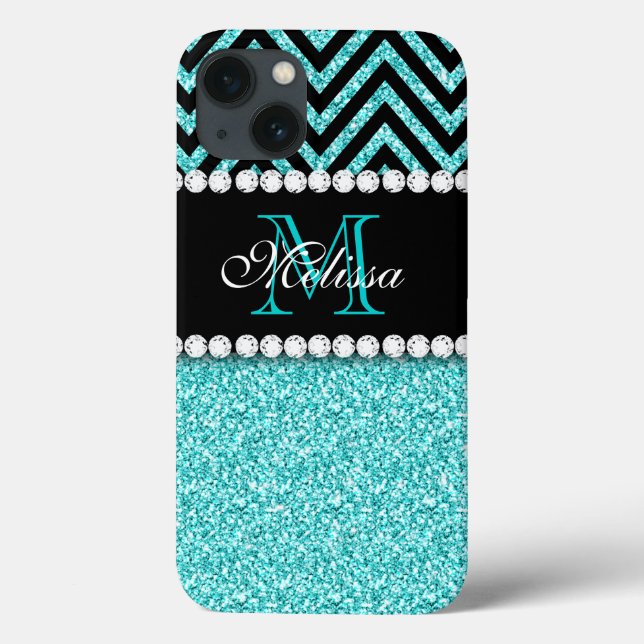 AQUA GLITTER BLACK CHEVRON MONOGRAM (Verso)
