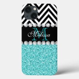 AQUA GLITTER BLACKEVRON MONOGRAMMED