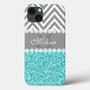 AQUA GLITTER, CINZA CHEVRON, MONOGRAMMED