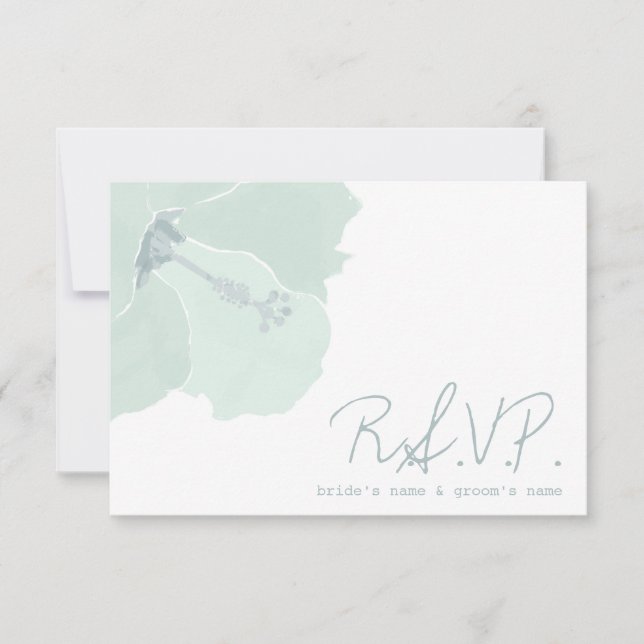 Aqua Hibiscus Flower Tropical Beach Wedal RSVP (Frente)
