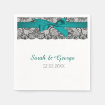 Aqua lace personalizou guardanapos de casamento