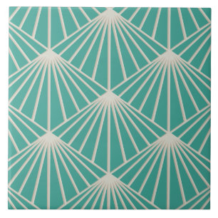 Aqua Marine Turquoise Art Deco Fan Patterno Diamon