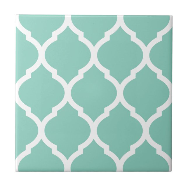 Aqua Marroquino Quatrefoil Azulejo Cerâmico Padrão (Frente)