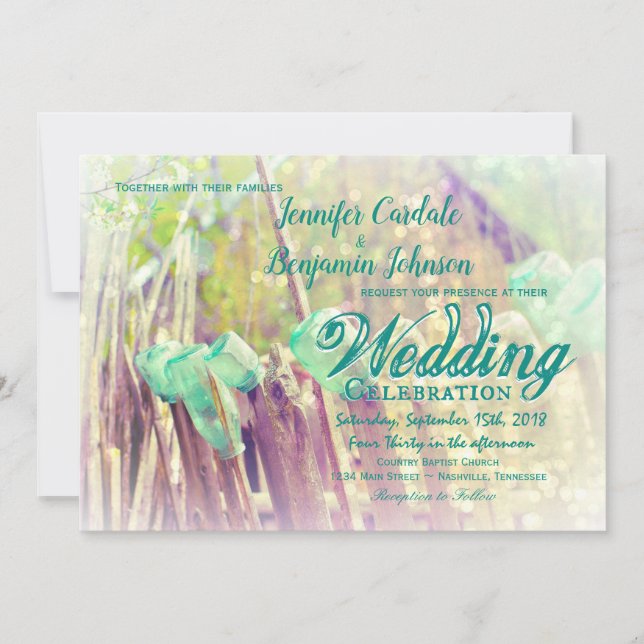 Aqua Mason Jars sobre Convites para Casamento de P (Frente)