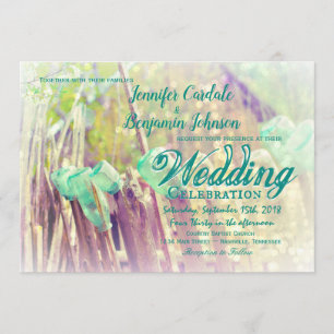 Aqua Mason Jars sobre Convites para Casamento de P