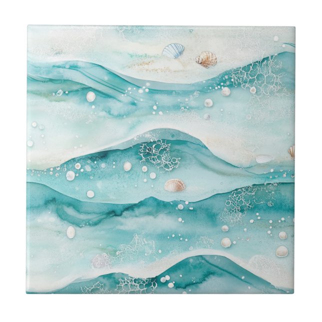 Aqua Ocean Waves & Seashell Pattern (5) (Frente)