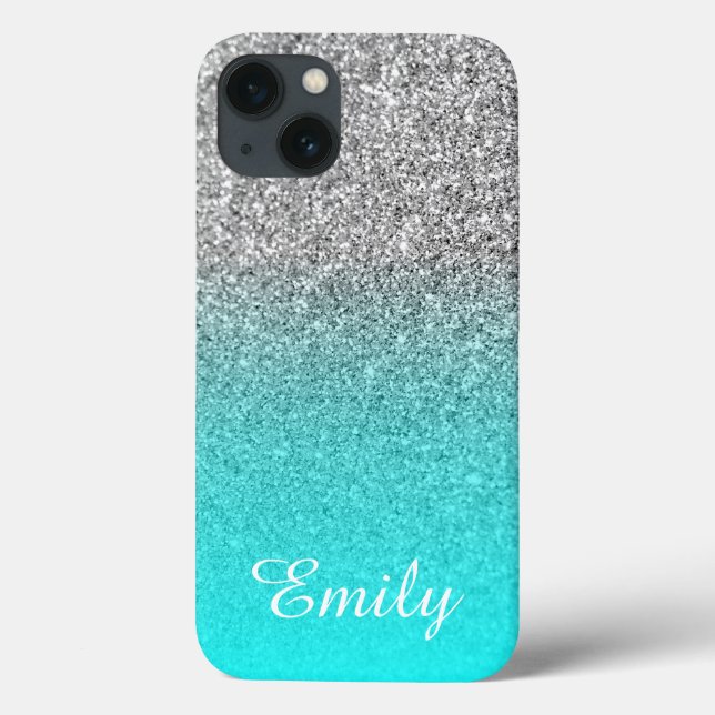 Aqua Ombre Personalizado com Brilho Prateado (Verso)