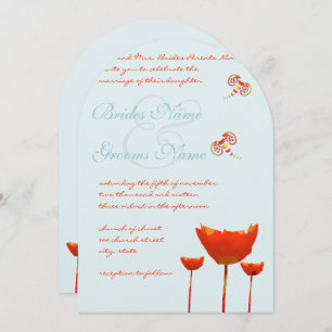 Aqua Orange Poppies Butterflies Convite De Casamen