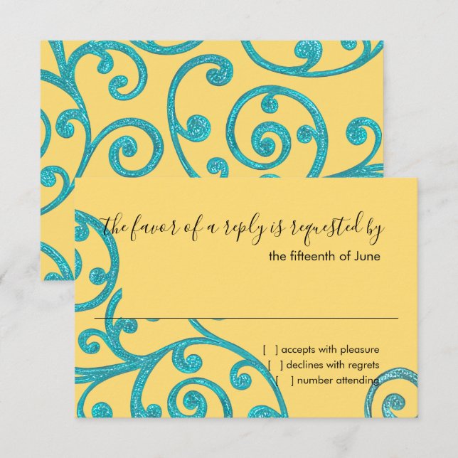 Aqua Padrão de Rolagem de Placa RSVP (Frente/Verso)