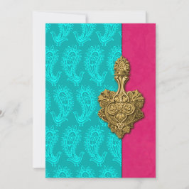Aqua Paisley Peacocks Convite para Casamento India