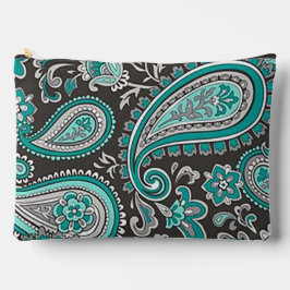Aqua Paisley Print Cosmetic Bag