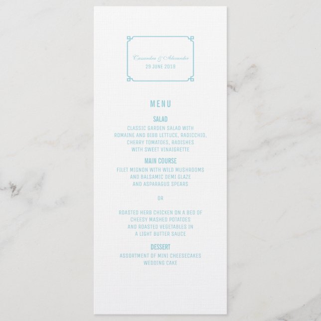 Aqua Paradise Deco Chic Wedding Menu (Frente)