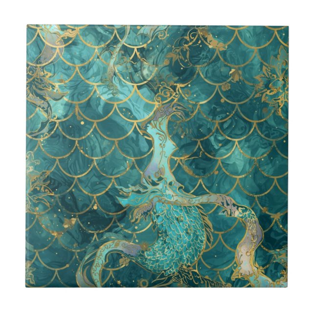 Aqua Pearlescent & Gold Mermaid Scale Pattern  (Frente)