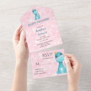 Aqua Princess Cute Dinossaur Pink Peony Chá de fra