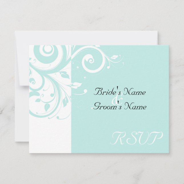 Aqua Reverse Swirl Wedding Matching RSVP (Frente)