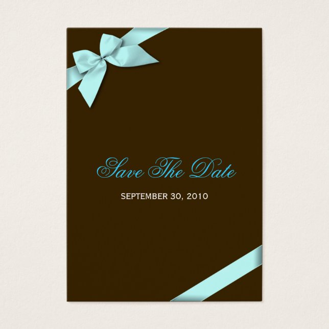 Aqua Ribbon Wedding Save The Date MiniCard (Frente)